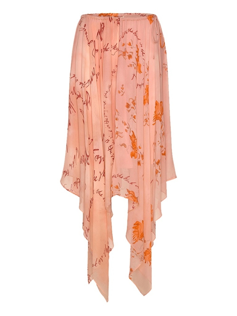 Rodebjer Blanca Floral Text Apricot Midi Asymmetrical Skirt Medium